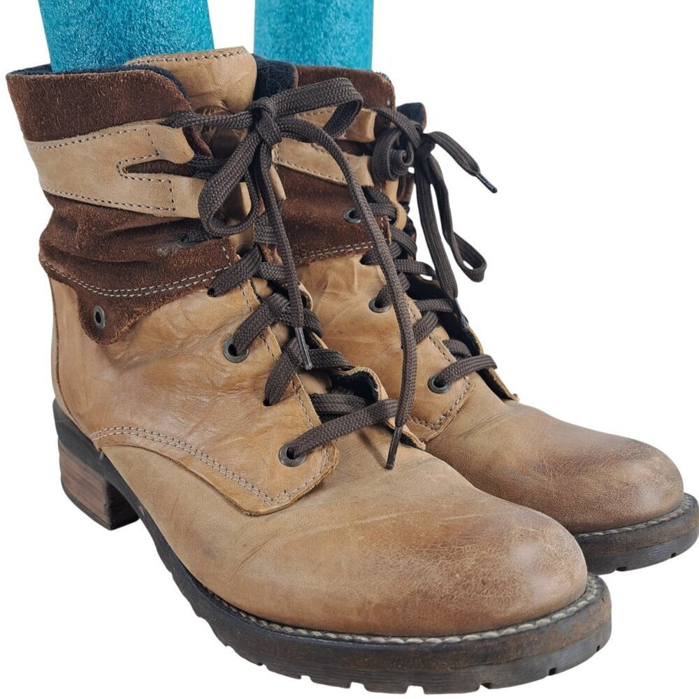 Dromedaris Kara Leather Heel Combat Moto Boots Size 41 US 10.5-11 Suede Zipper